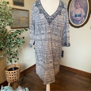 Lands End • Gray & White Embroidered Boho Swimsuit Coverup • Size 1x 16/18W EUC